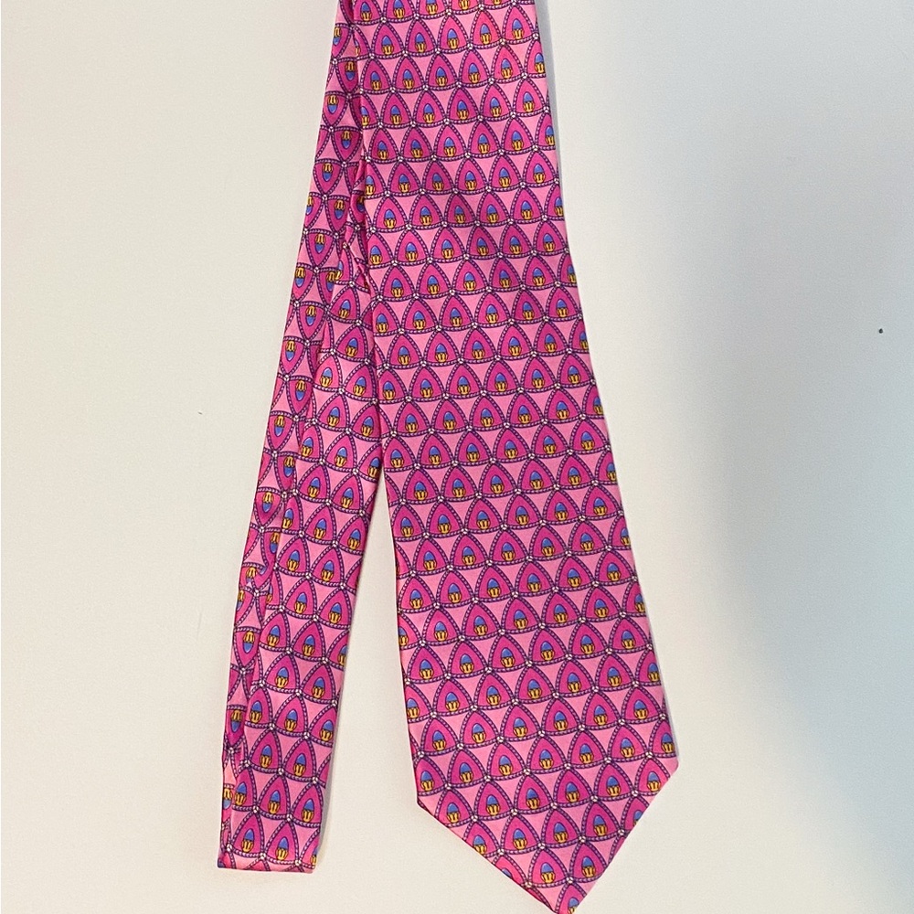 Faberge Pink and Blue Egg Patterned Silk Tie